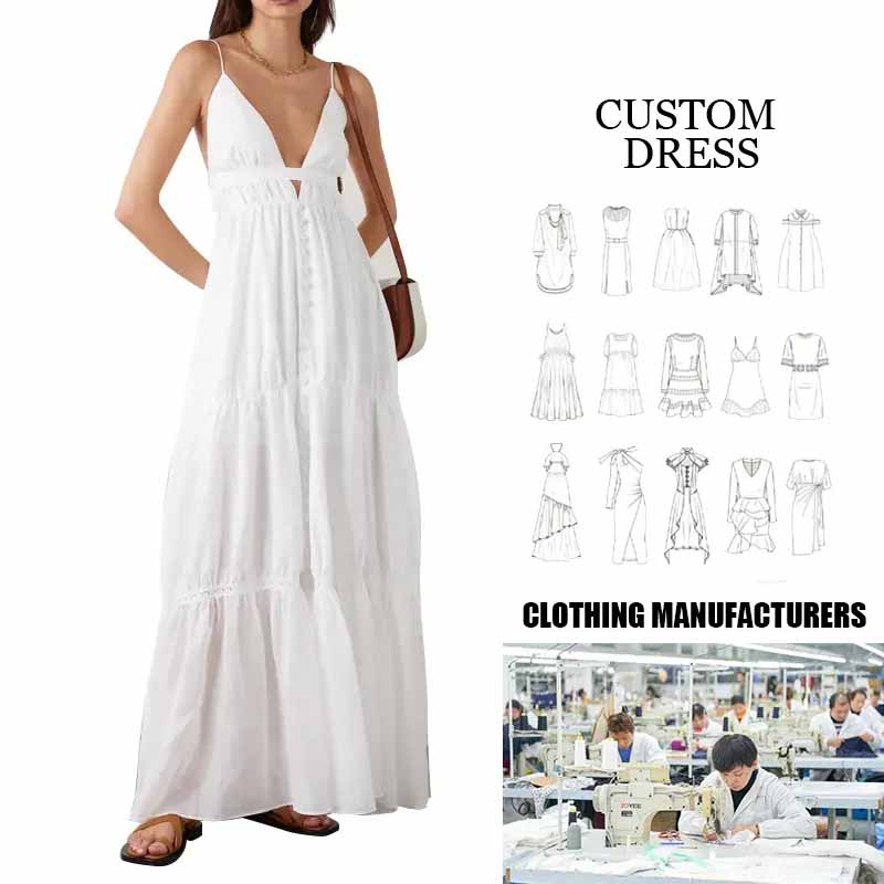 Vestido halter de cuello en V de capas largas en capas largas