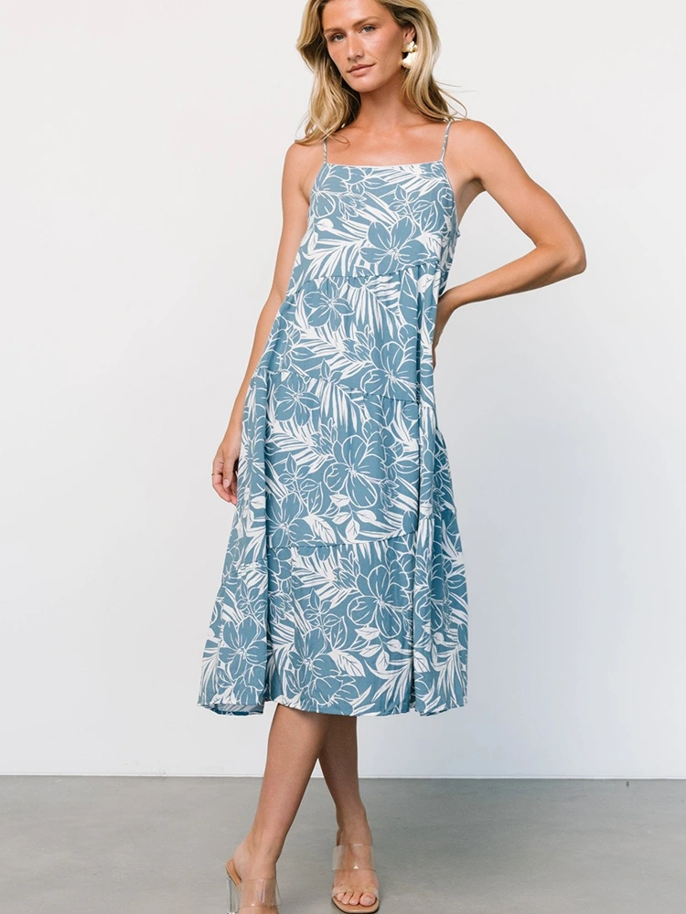 Vestido lencero midi sin mangas con estampado floral